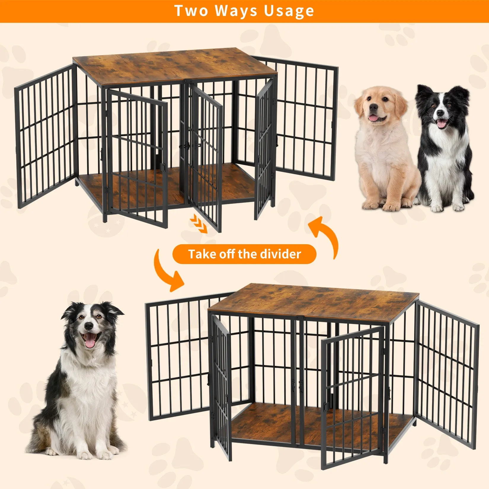 2024 Heavy Wooden Dog Crate Furniture End Table Pet Kennel Puppy Cage w Four Doors