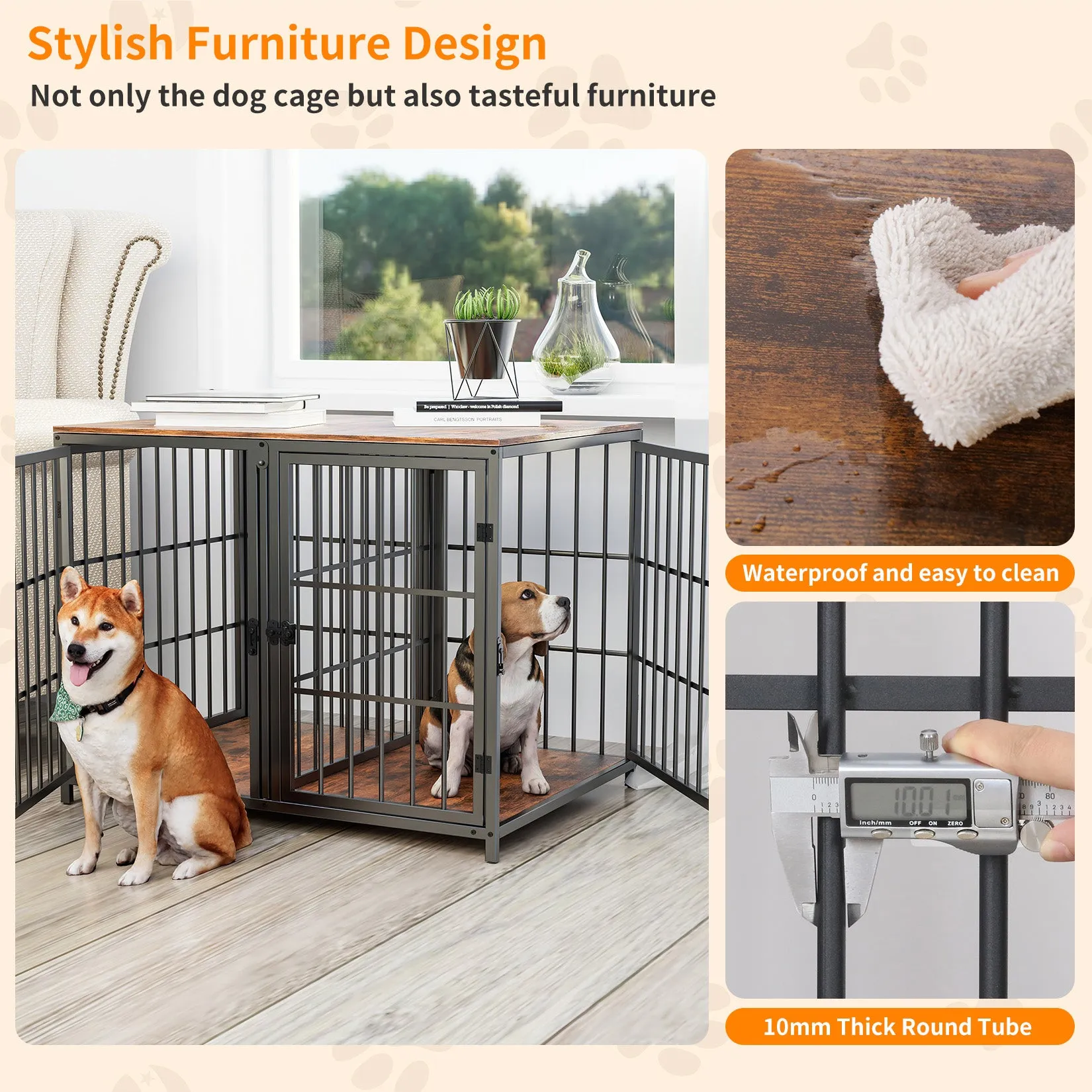 2024 Heavy Wooden Dog Crate Furniture End Table Pet Kennel Puppy Cage w Four Doors