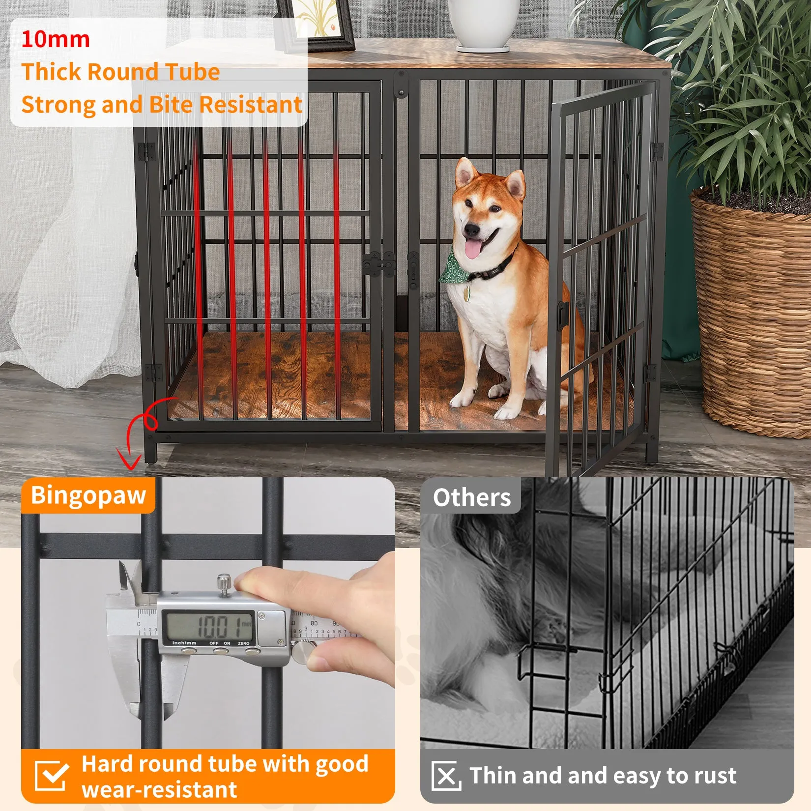 2024 Heavy Wooden Dog Crate Furniture End Table Pet Kennel Puppy Cage w Four Doors