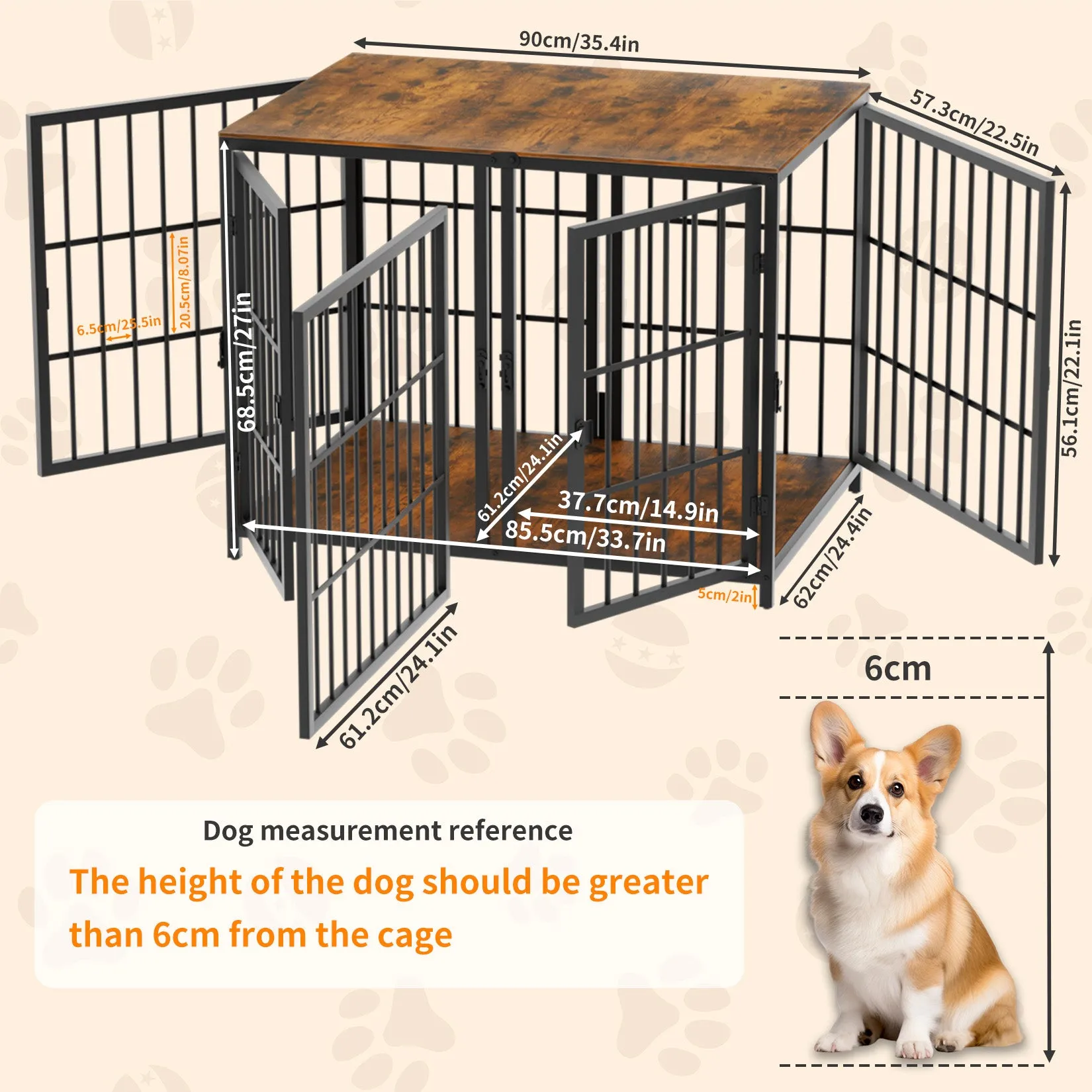 2024 Heavy Wooden Dog Crate Furniture End Table Pet Kennel Puppy Cage w Four Doors