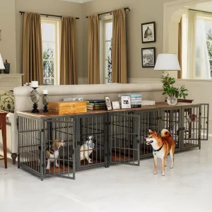 2024 Heavy Wooden Dog Crate Furniture End Table Pet Kennel Puppy Cage w Four Doors