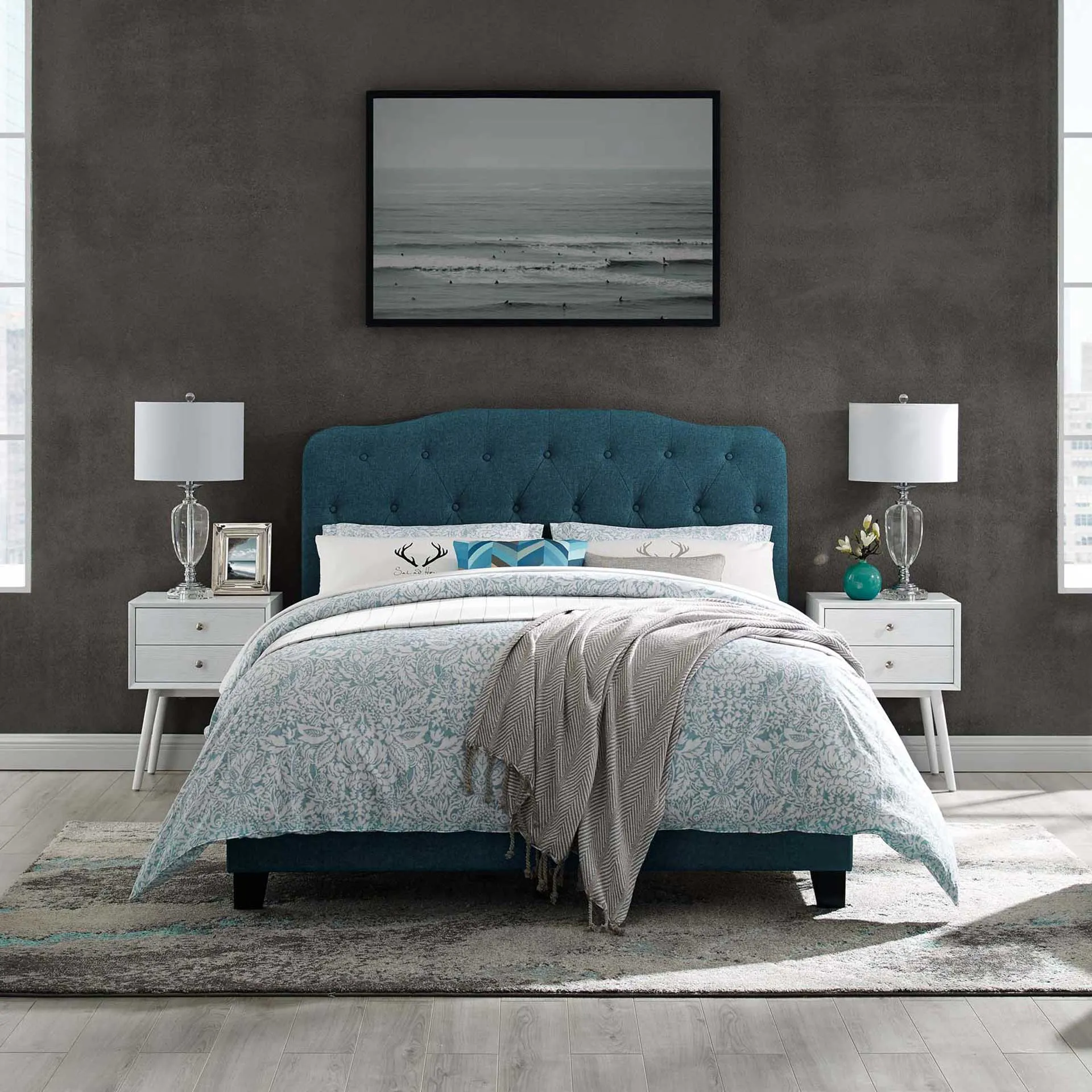 Amelie Upholstered Fabric Bed Azure