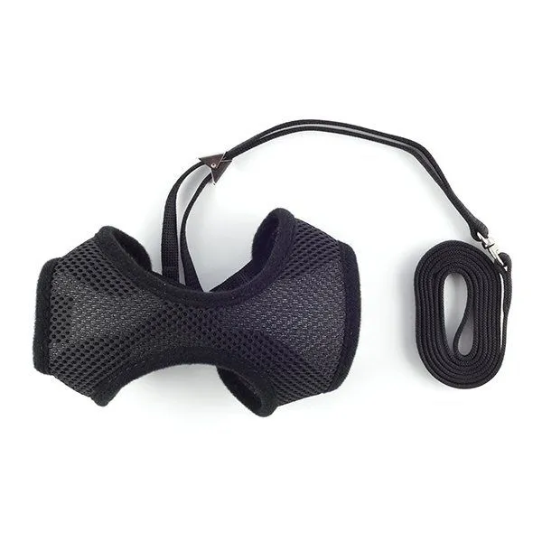 Ancol Black Soft Cat Harness & Lead - L