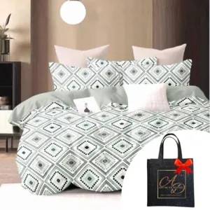 Antalya Decor King Size Cotton bedsheet 150 GSM 100 * 108 inches (Green) Glace Cotton with Free Jute Bag Size 8x8 inch (Geometric2)