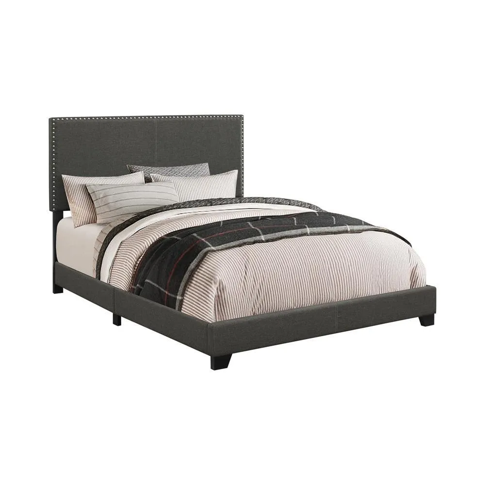 Boyd Upholstered Bed - Charcoal - Boyd Twin Upholstered Bed With Nailhead Trim Charcoal