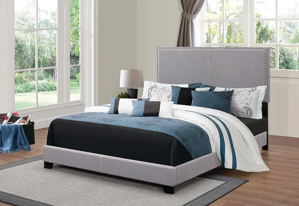 Boyd Upholstered Bed - Grey - Boyd Twin Upholstered Bed With Nailhead Trim Grey