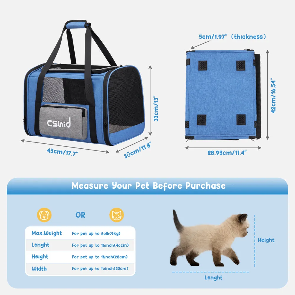 Cat Carriers for Large Cats up to 20 Lbs, Pet Cat Carrier with a Bowl Airline Approved Collapsible Soft-Sided Cat Carrier for Small Medium Cats Dogs Puppies, Blue