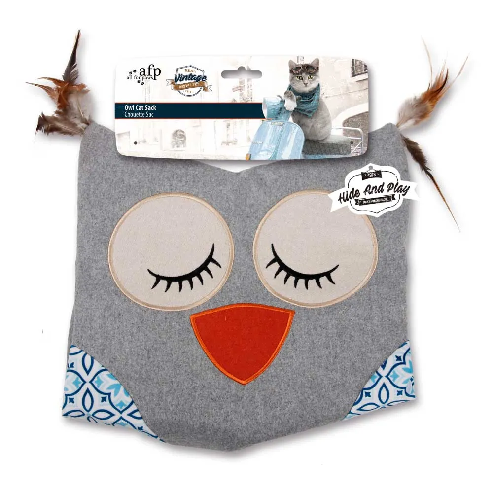 Cat Sack Crinkle Toys - Grey Owl   Hide Play Bag Teaser Vintage All For Paws