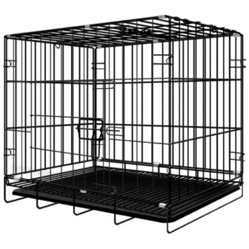 Chullbull Single Door Iron Powder Coated with Removable Tray Carrier for Dogs and Cats (Black)