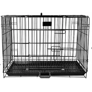 Chullbull Single Door Iron Powder Coated with Removable Tray Carrier for Dogs and Cats (Black)