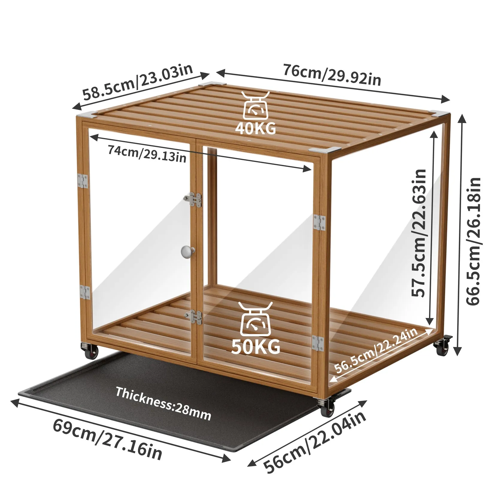 Dog Cage For Dogs Innovative Tempered Glass Dog Pet Cage with Aluminum Frame Pet Dog Crate Kennel Dual Doors Strong Lock