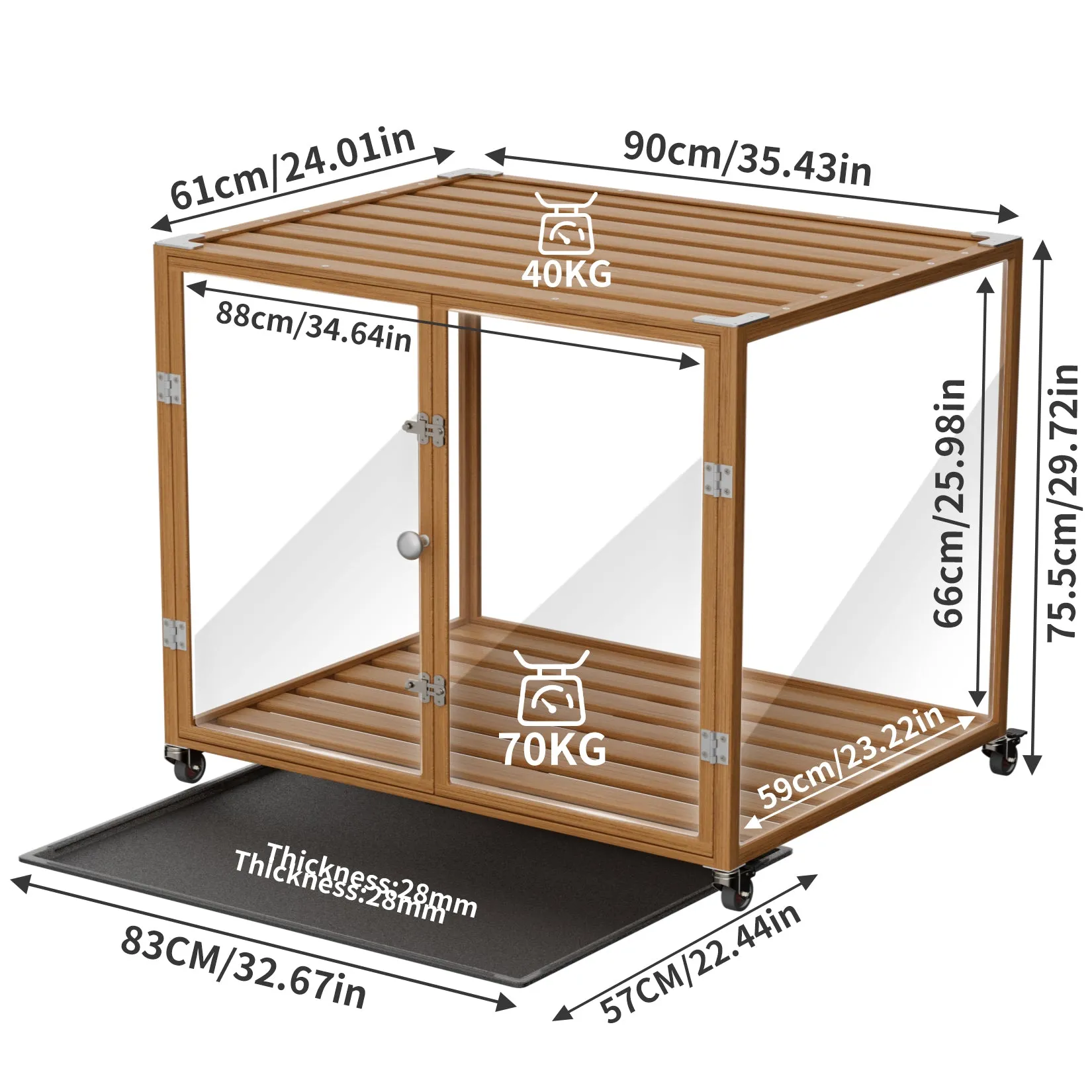 Dog Cage For Dogs Innovative Tempered Glass Dog Pet Cage with Aluminum Frame Pet Dog Crate Kennel Dual Doors Strong Lock