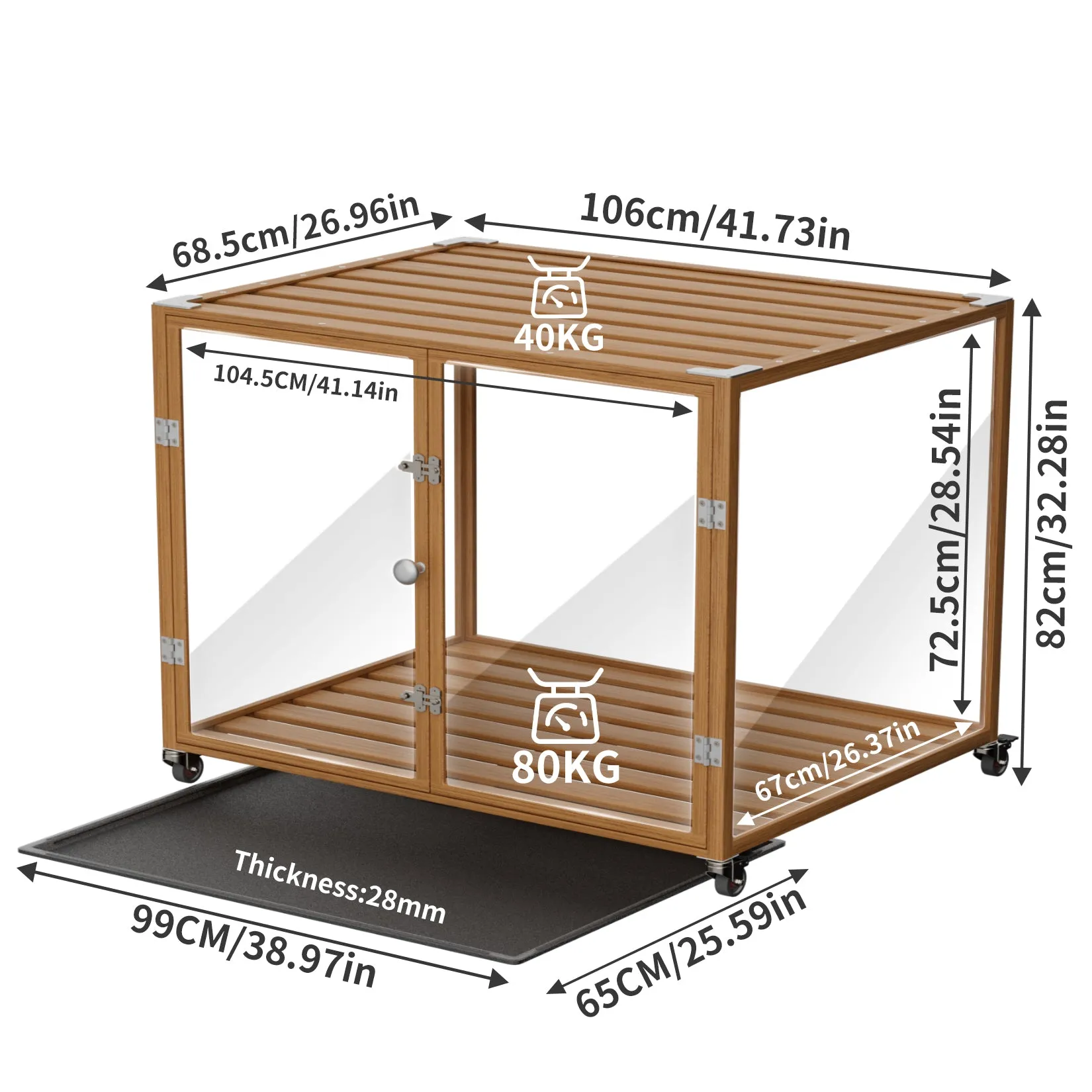 Dog Cage For Dogs Innovative Tempered Glass Dog Pet Cage with Aluminum Frame Pet Dog Crate Kennel Dual Doors Strong Lock