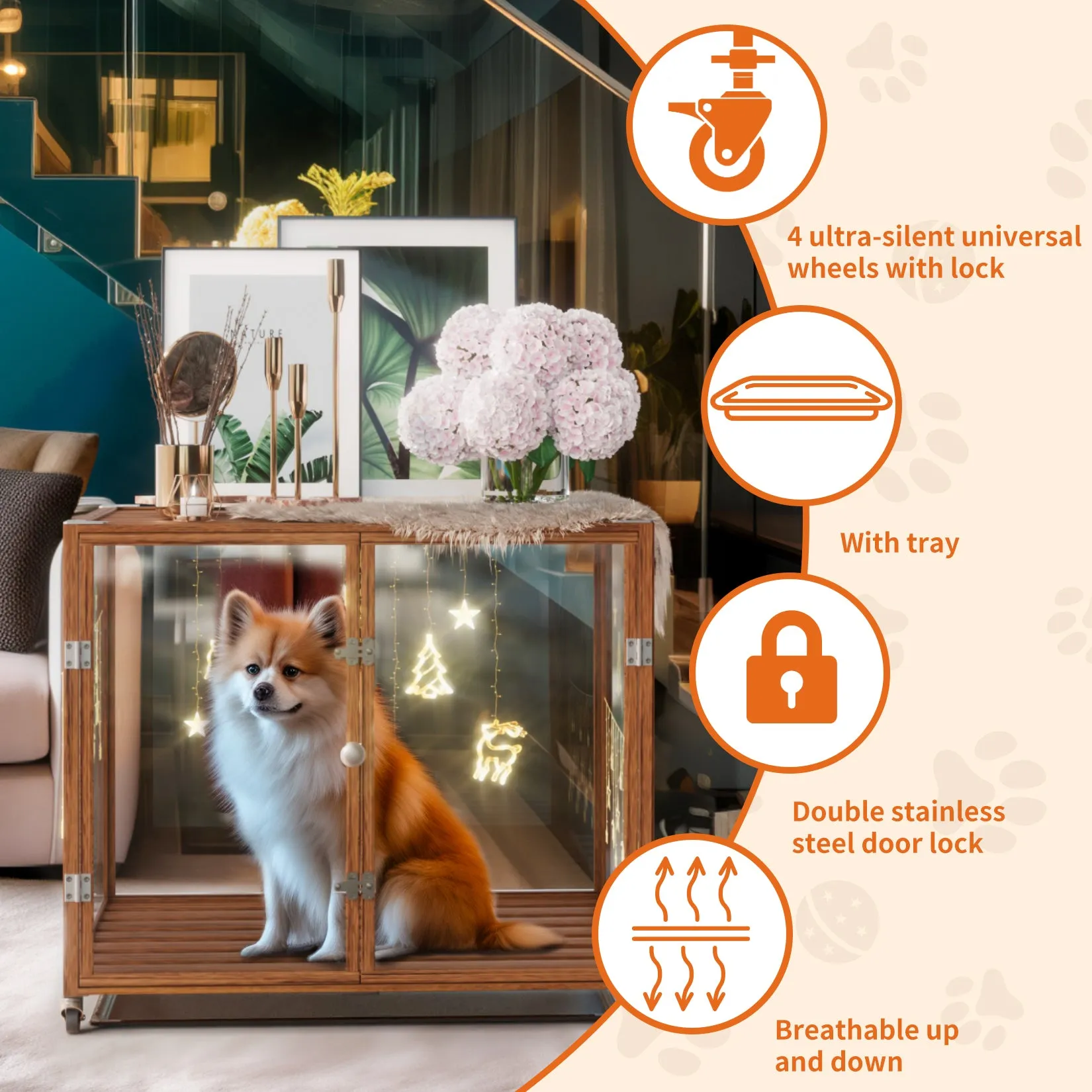 Dog Cage For Dogs Innovative Tempered Glass Dog Pet Cage with Aluminum Frame Pet Dog Crate Kennel Dual Doors Strong Lock