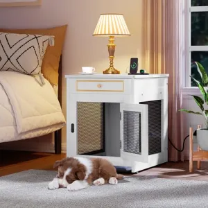 Dog Crate Furniture with Dual USB Charger