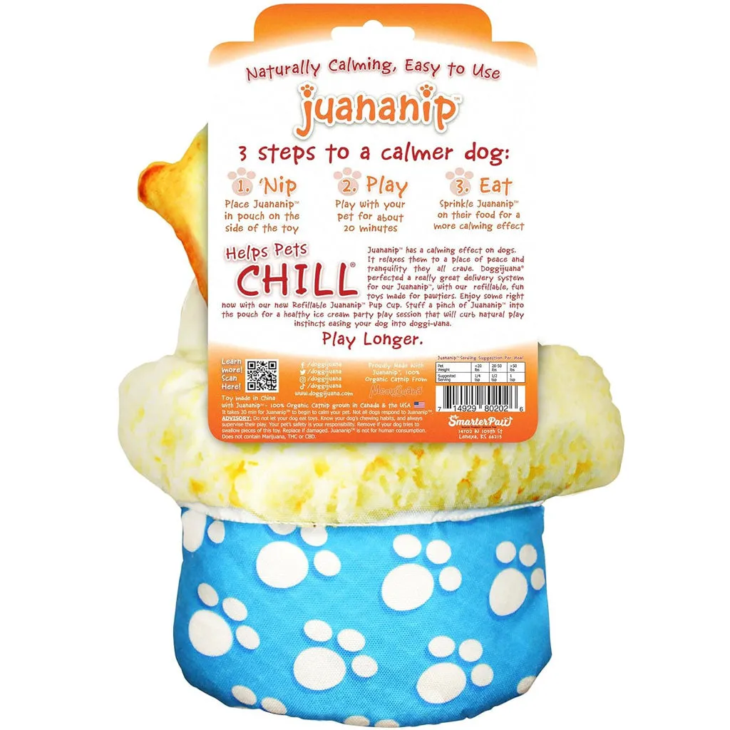 Doggijuana Get the Munchies Refillable Juananip Ice Cream Pup Cup Squeaky Plush Dog Toy