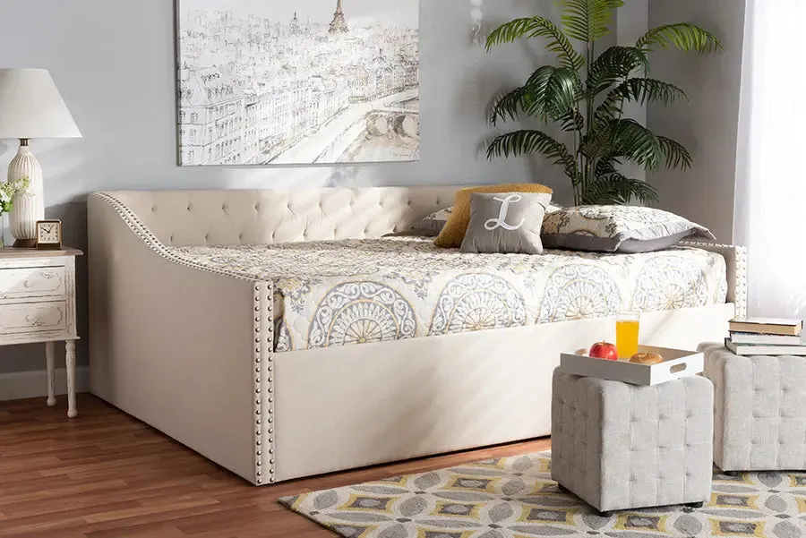 Elianna Beige Fabric Upholstered Queen Size Daybed