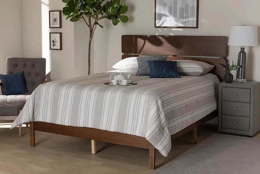 Elise Walnut Brown Wood Panel Bed (King)