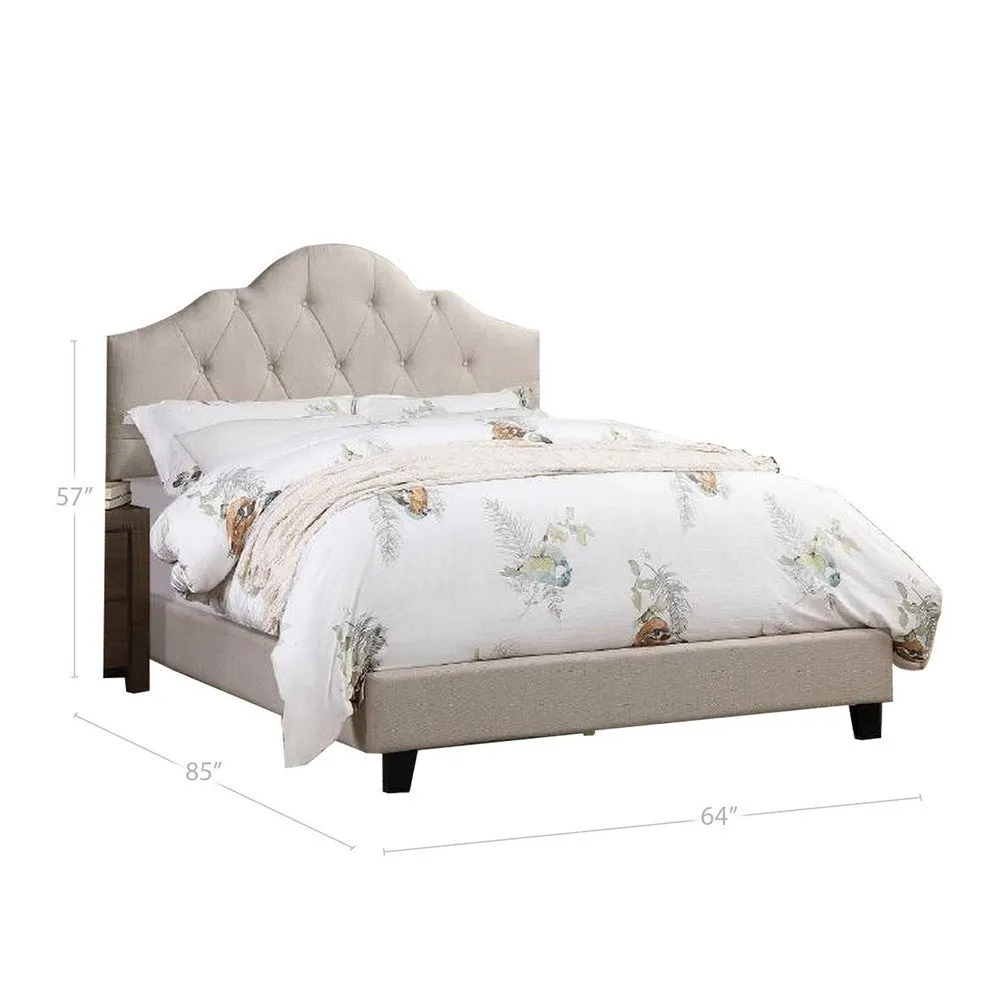 Eni Upholstered Queen Size Bed, Tufted Adjustable Headboard, Taupe Fabric By Casagear Home