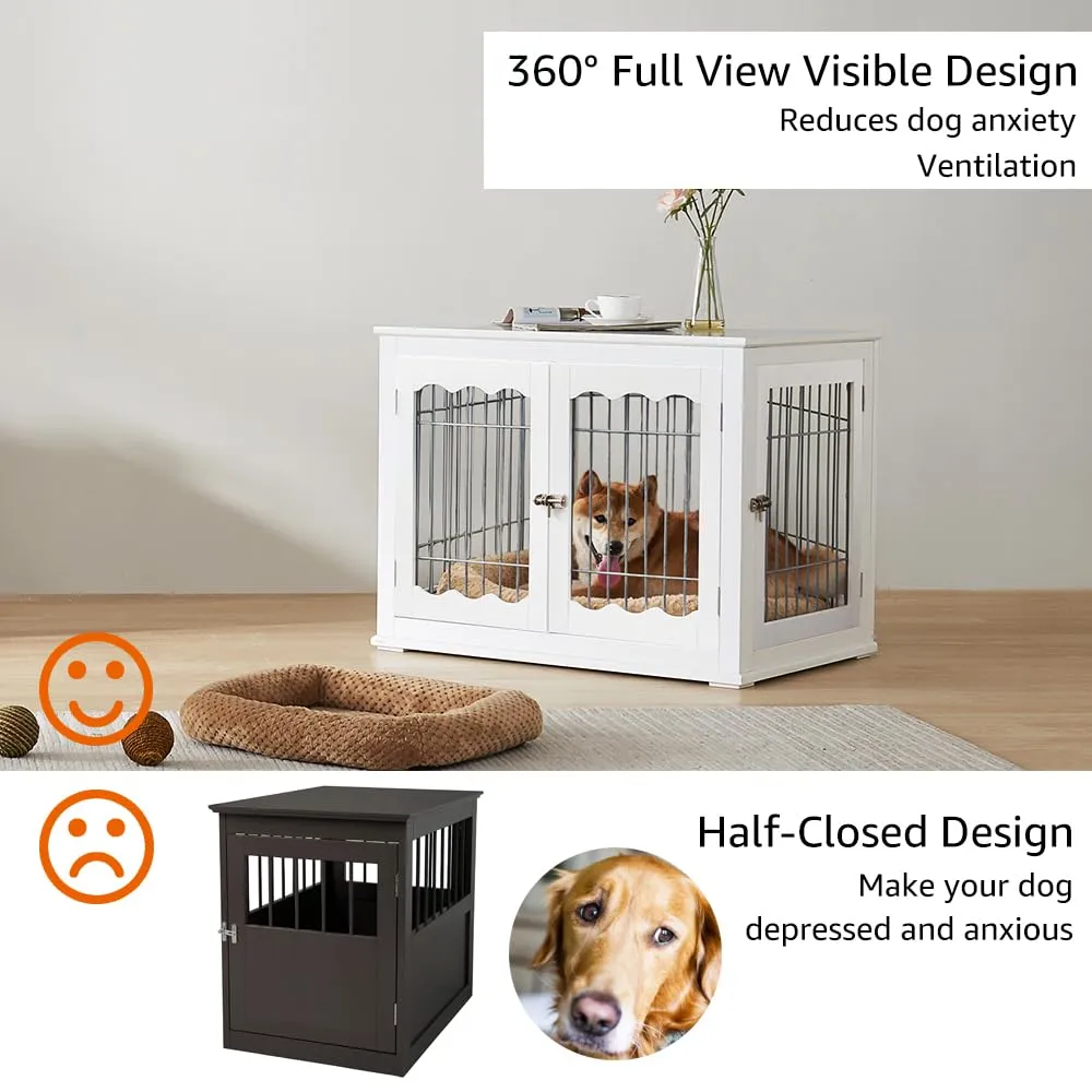 Furniture Style White Dog Crate for Medium Dogs,