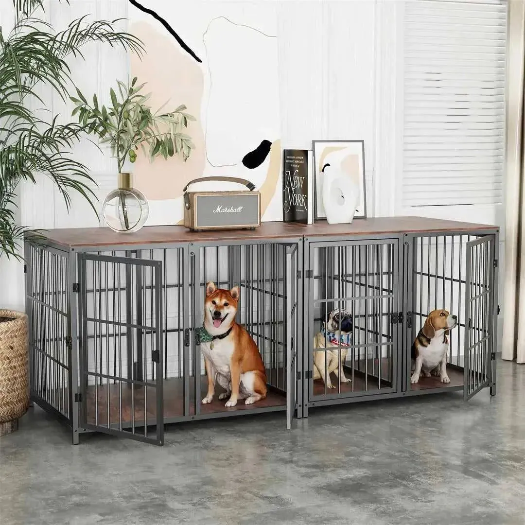 Heavy Duty Furniture Style Dog Cage Side Table Indoor Kennel Crate with Four Doors and Divider for Puppies Unlimited Combination