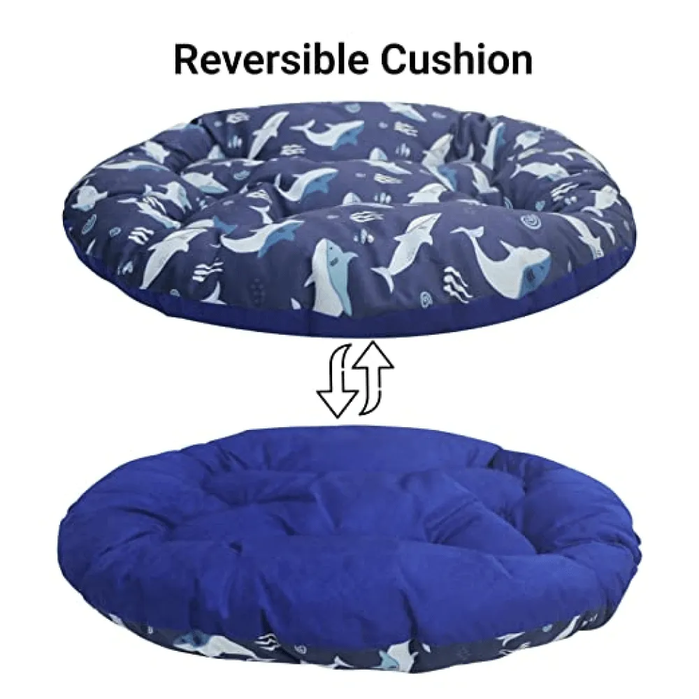 Hiputee Soft Velvet Cushion Cozy Reversible Washable Bed for Dogs and Cats (Aqua Blue Fish)