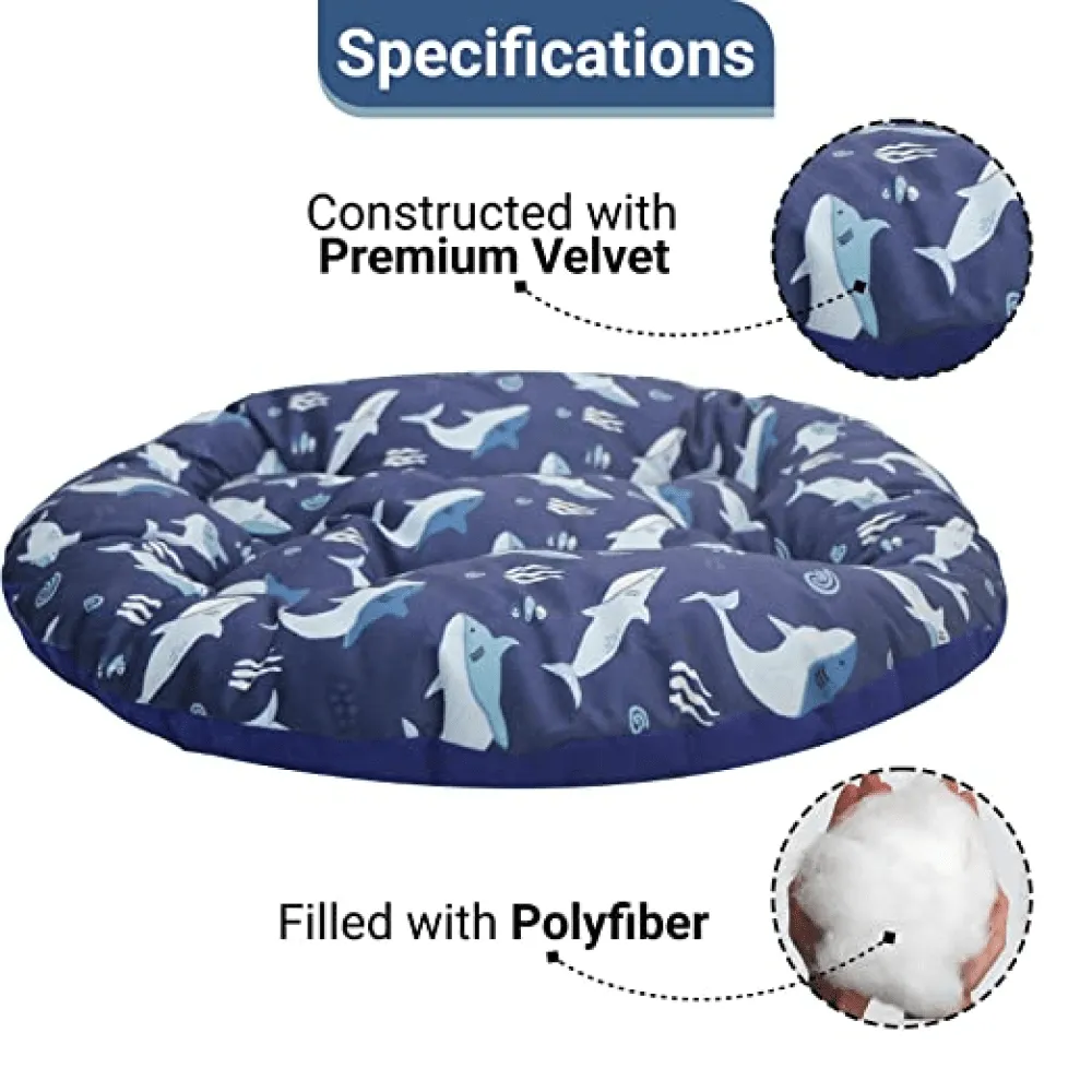 Hiputee Soft Velvet Cushion Cozy Reversible Washable Bed for Dogs and Cats (Aqua Blue Fish)