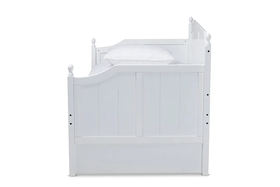 Holden Cottage Farmhouse White Finished Wood Twin Size Daybed w/Trundle