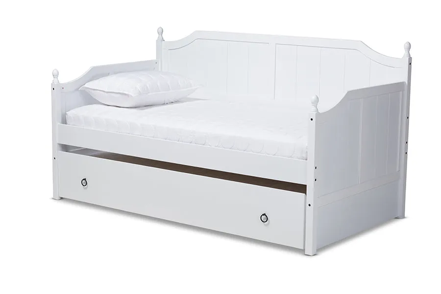 Holden Cottage Farmhouse White Finished Wood Twin Size Daybed w/Trundle