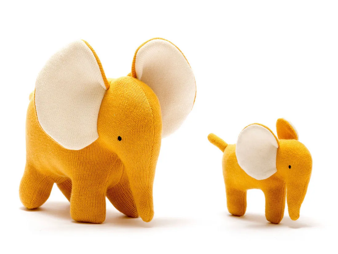 Knitted Large Mustard Organic Cotton Elephant