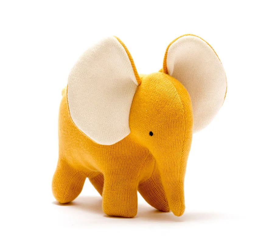 Knitted Large Mustard Organic Cotton Elephant