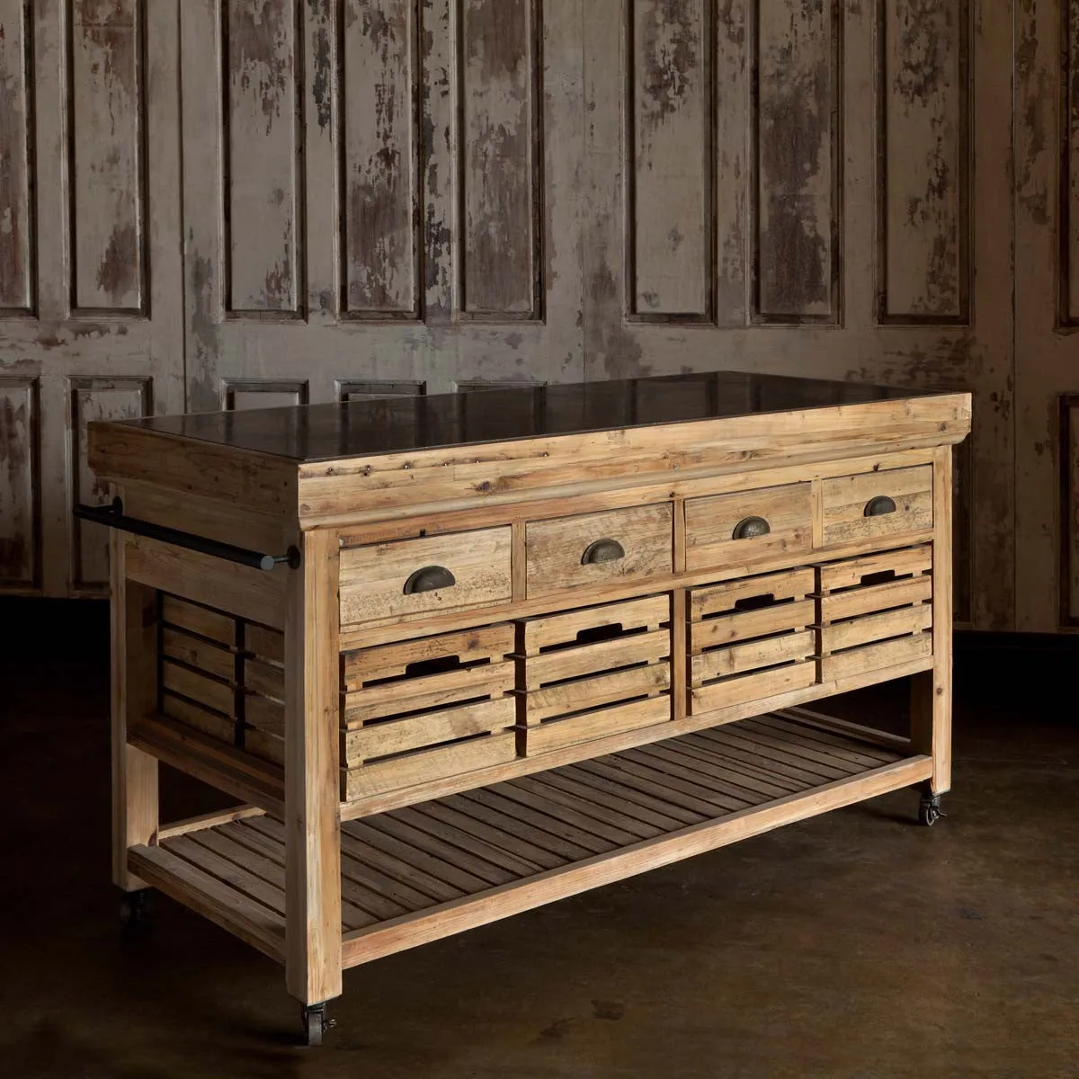 Marble-Top Rolling Kitchen Island