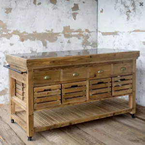 Marble-Top Rolling Kitchen Island