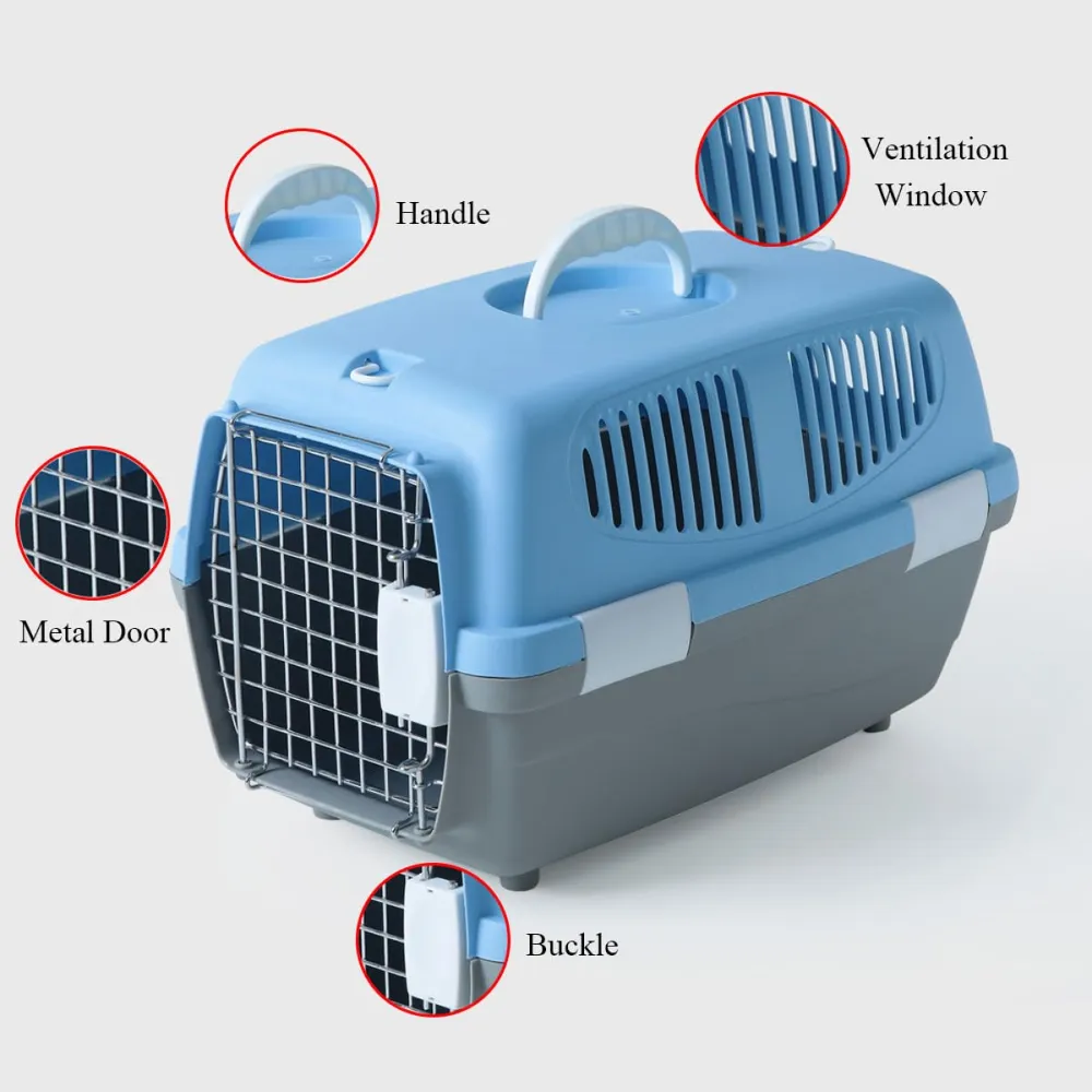 Pet Vogue Plastic Portable Carrier for Dogs and Cats (Dark Blue & Black)