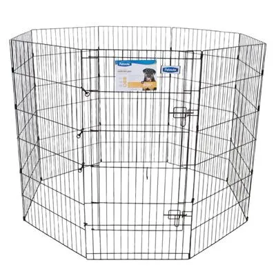 Petmate Exercise Pen With Door Black 48 In - Secure Indoor/Outdoor Pet Exercise Area