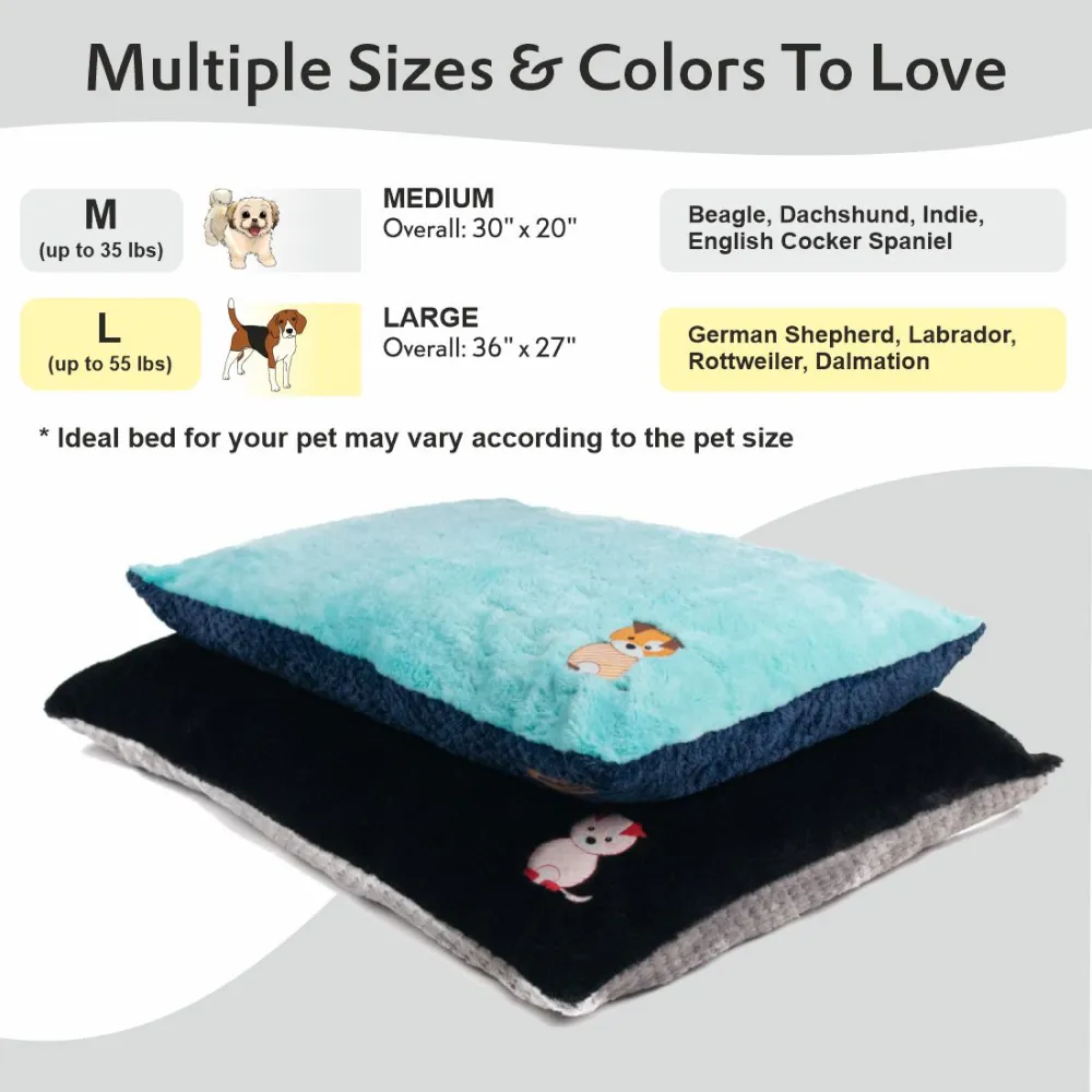 Petter World Luxury Reversible Chopped Foamed Pillow Bed with Soft Fur for Dogs (Jet Black)