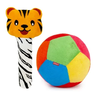 Pikipo Soft Ball (Small, 11cm) and Tiger Face Soft Rattle Combo