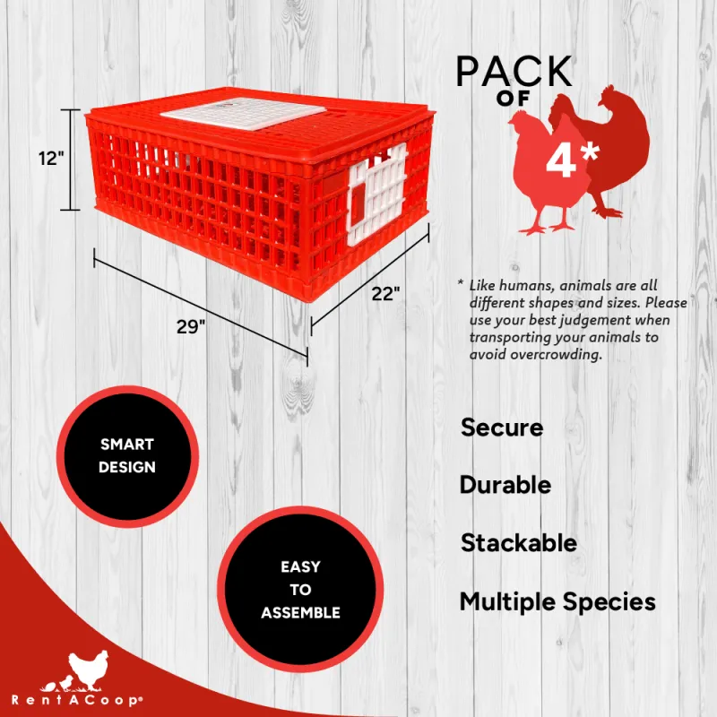 RentACoop Stackable Poultry Carrier Crate (Pack of 4)