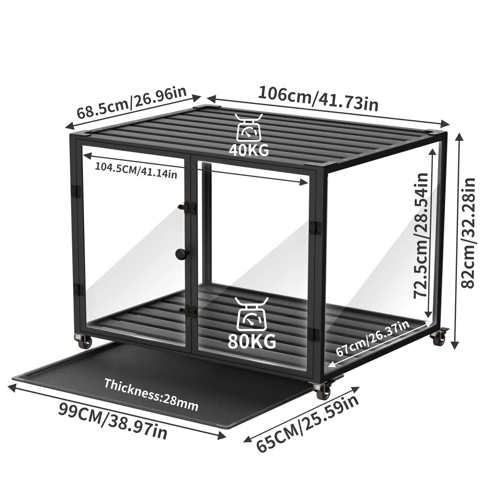 Self-Innovative Dog Cage: Bingopaw First Tempered Glass Dog Pet Cage Dog Kennel  Aluminum Frame with Dual Doors and Removable Tray, for Medium to Large Dogs