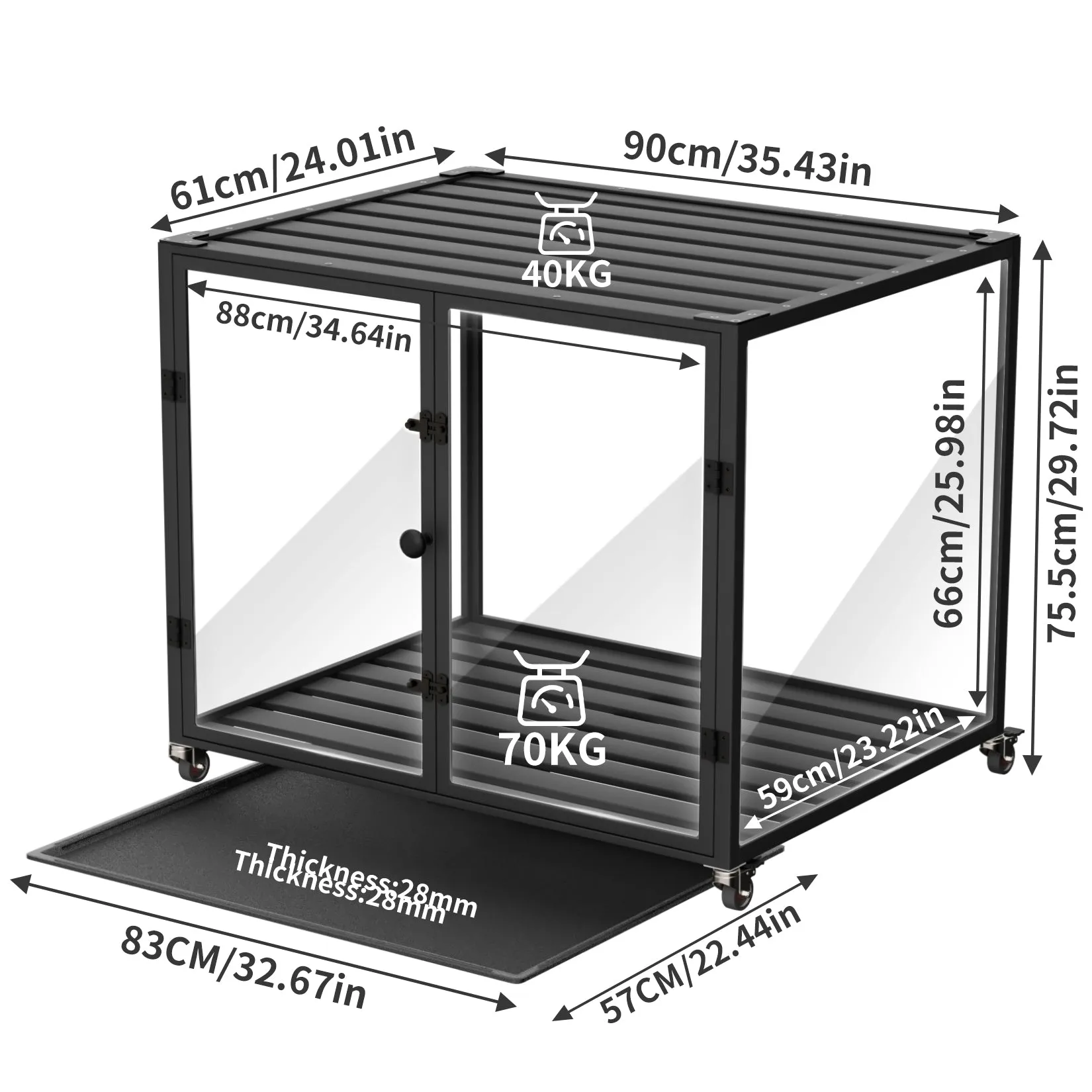 Self-Innovative Dog Cage: Bingopaw First Tempered Glass Dog Pet Cage Dog Kennel  Aluminum Frame with Dual Doors and Removable Tray, for Medium to Large Dogs