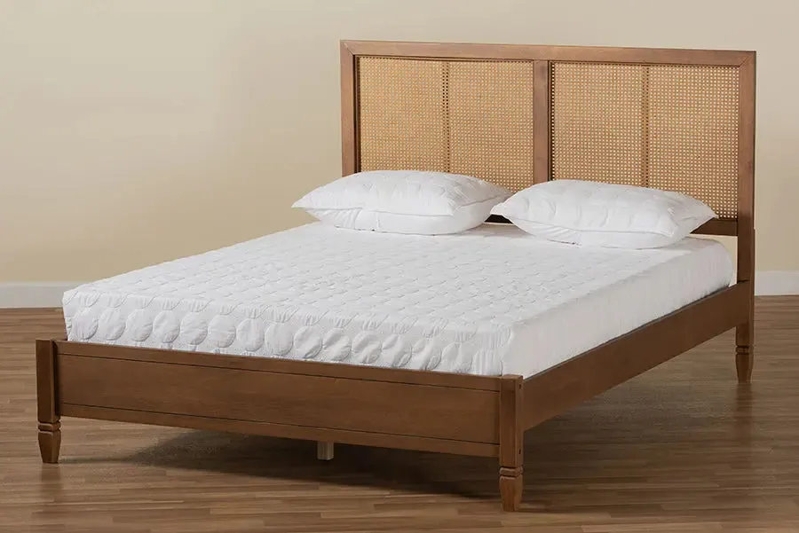 Sheffield Walnut Brown Finished Wood , Synthetic Rattan Platform Bed (King)