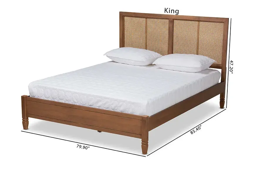 Sheffield Walnut Brown Finished Wood , Synthetic Rattan Platform Bed (King)