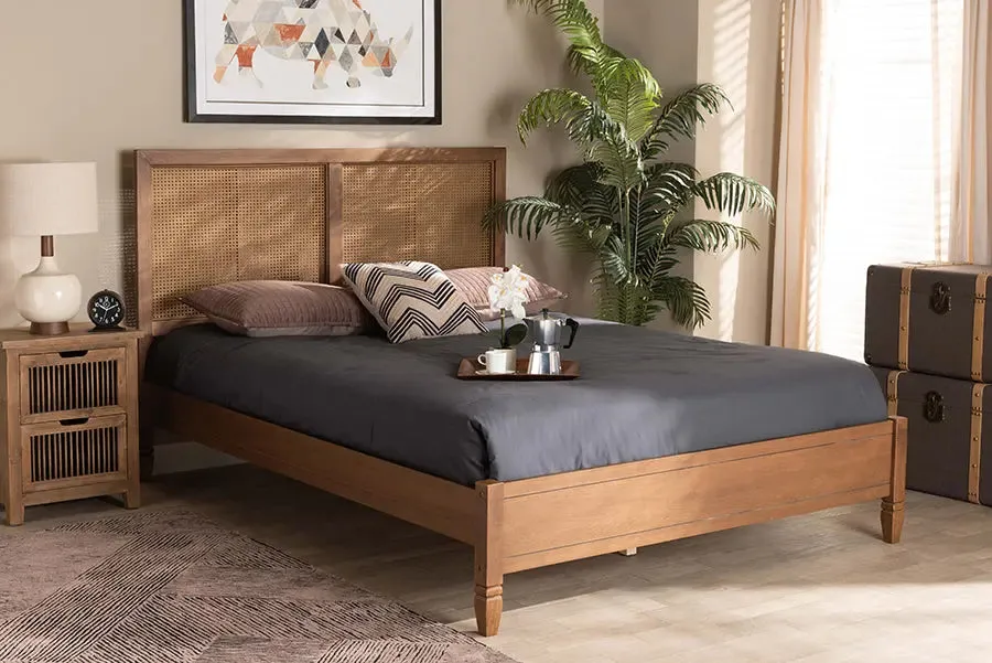 Sheffield Walnut Brown Finished Wood , Synthetic Rattan Platform Bed (King)