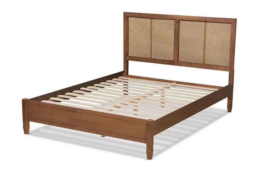 Sheffield Walnut Brown Finished Wood , Synthetic Rattan Platform Bed (King)