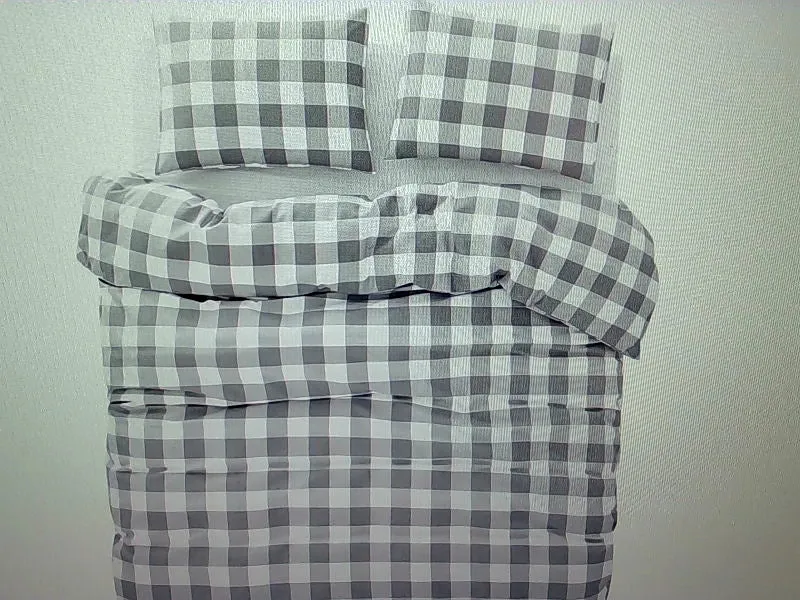 Wake In Cloud Twin Comforter Set Gray Checkered Design