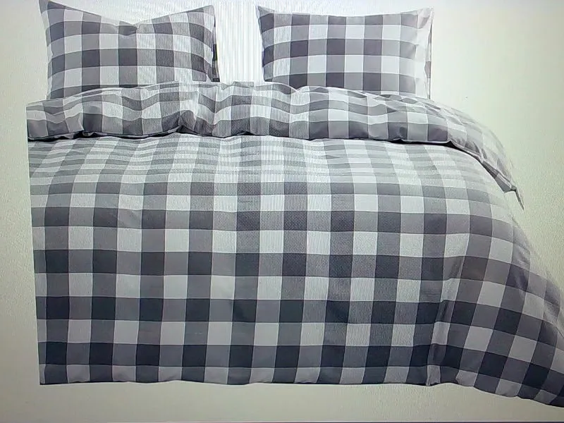 Wake In Cloud Twin Comforter Set Gray Checkered Design